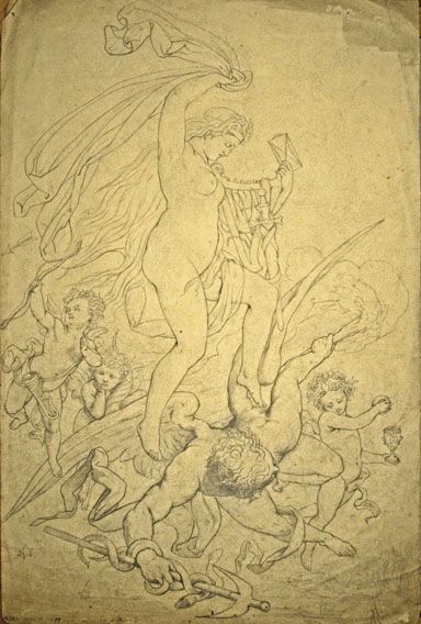 Karl Jauslin (1842-1904) - Zeichnung, Allegorie auf den Jahreswechsel / Krieger