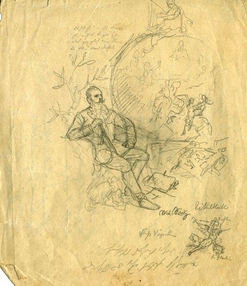 Karl Jauslin (1842-1904) - Skizzen, Studien, Titelblatt / Gedicht