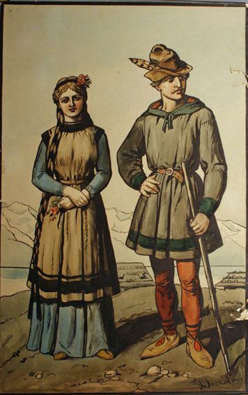 Karl Jauslin (1842-1904) - Zeichnung, Mode der Tellenzeit