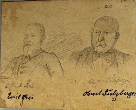 Karl Jauslin (1842-1904) - 2 Portrait-Skizzen: Emil Frei, Oberst Sulzberger