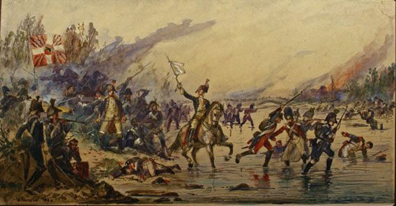 Karl Jauslin (1842-1904) - Zeichnung, Gefecht an einem Fluss
