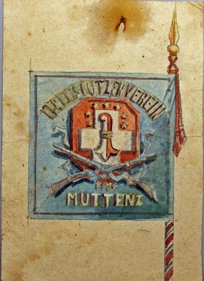 Karl Jauslin (1842-1904) - Zeichnung, Fahne der Muttenzer Feldschützen (Entwurf)
