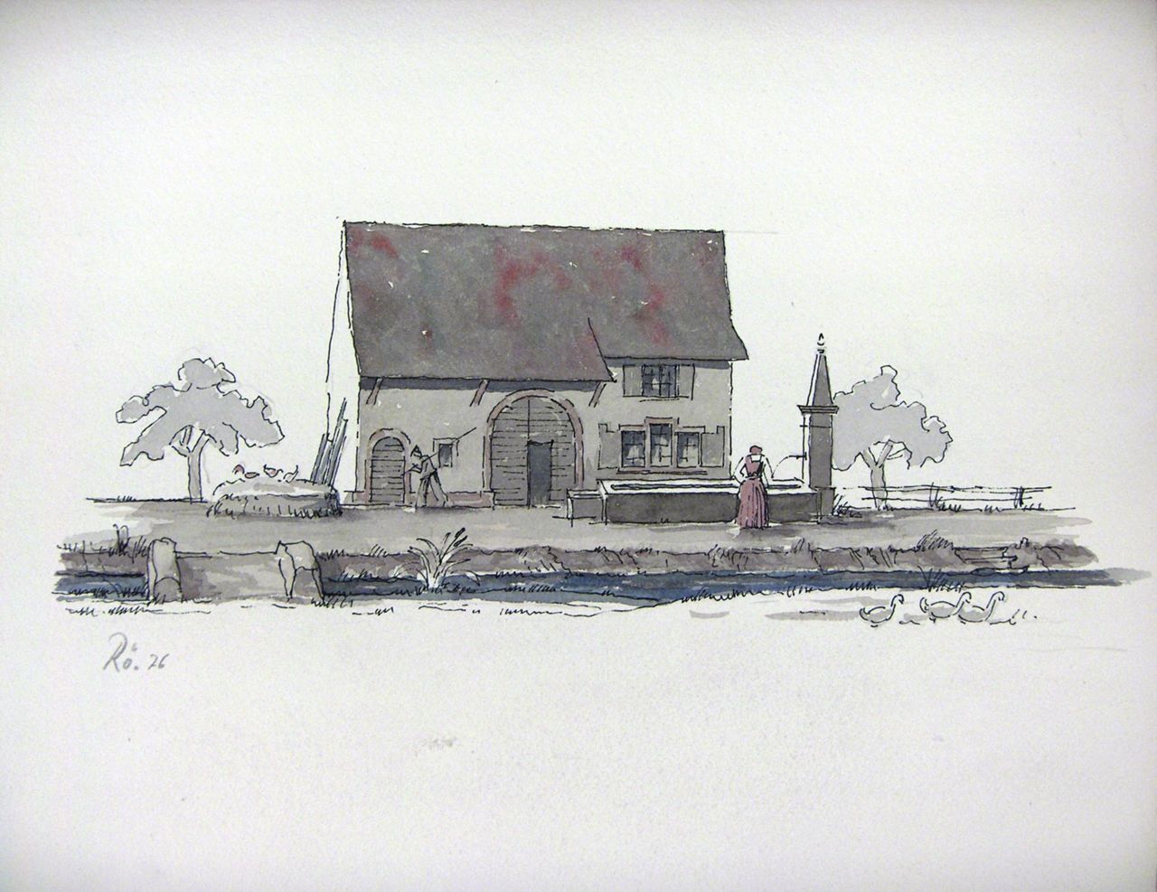 Röthlisberger, Werner (1900-1987) - Zeichnung, Muttenzer Kleinbauernhaus