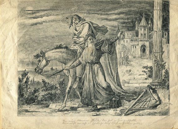 Karl Jauslin (1842-1904) - Zeichnung, "Des Sängers Fluch"