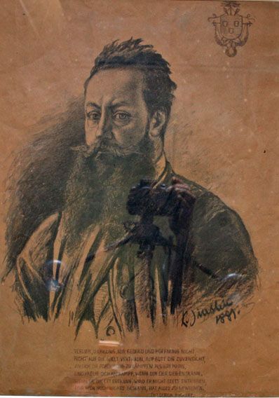 Karl Jauslin (1842-1904) - Zeichnung, Selbstbildnis mit Gedicht