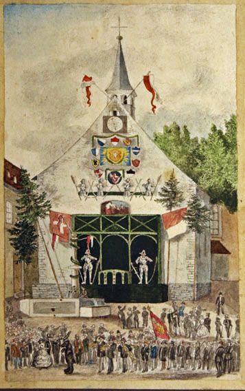 Karl Jauslin (1842-1904) - Zeichnung, Fest vor der Kapuzinerkapelle Dornach