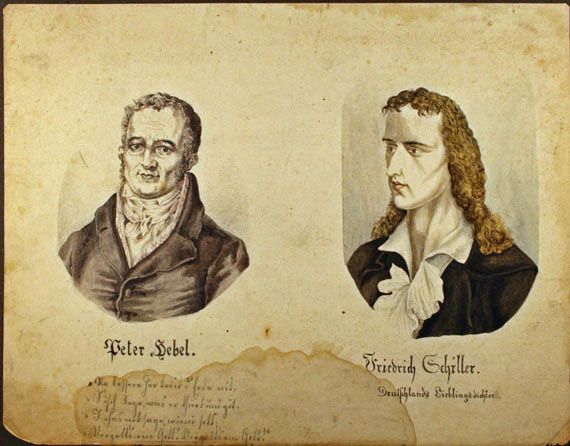 Karl Jauslin (1842-1904) - Zeichnung, Bildnis Peter Hebel und Friedrich Schiller