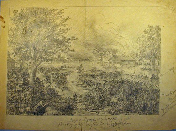 Karl Jauslin (1842-1904) - Zeichnung, Gefecht bei Lexington 1775