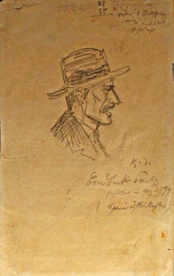 Karl Jauslin (1842-1904) - Skizzen, Studien, Portrait-Skizze Eduard Brodbeck /Architekturstudie (Basler Rathaus?)