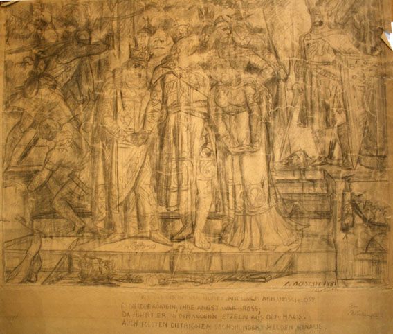 Karl Jauslin (1842-1904) - Zeichnung, Szene aus dem Nibelungenlied