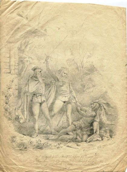 Karl Jauslin (1842-1904) - Zeichnung, Arnold vom Melchtal und Landenberg