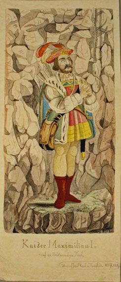 Karl Jauslin (1842-1904) - Zeichnung, "Kaiser Maximilian I. auf der Felswand zu Tirol"