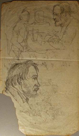 Karl Jauslin (1842-1904) - Skizzen, Studien, 2 Portrait-Skizzen / Gedanken zum Neujahr