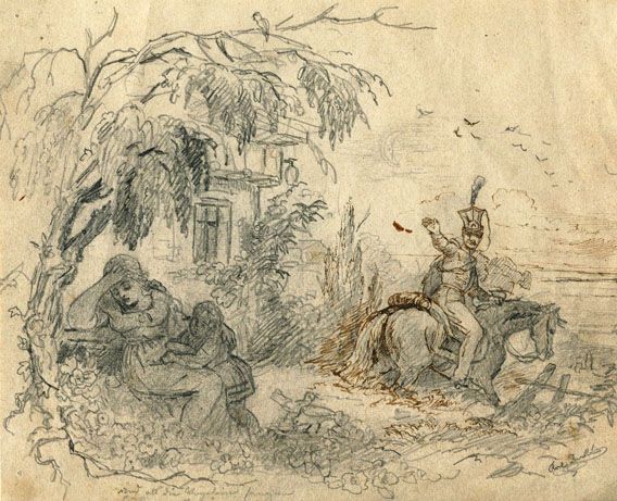 Karl Jauslin (1842-1904) - Zeichnung, „Der letzte Gruss“
