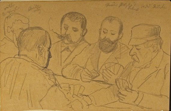 Karl Jauslin (1842-1904) - Skizzen, Studien, 5 Männer beim Kartenspiel