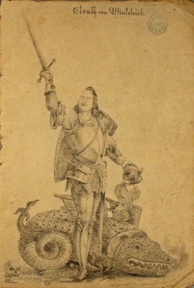 Karl Jauslin (1842-1904) - Zeichnung, "Struth von Winkelried"